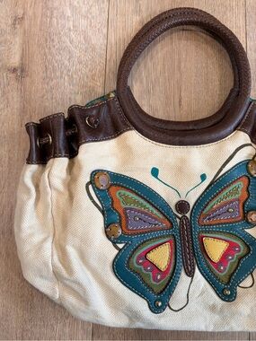 Vintage Relic Butterfly Canvas Satchel Bag Boho Embroidered Purse Tote